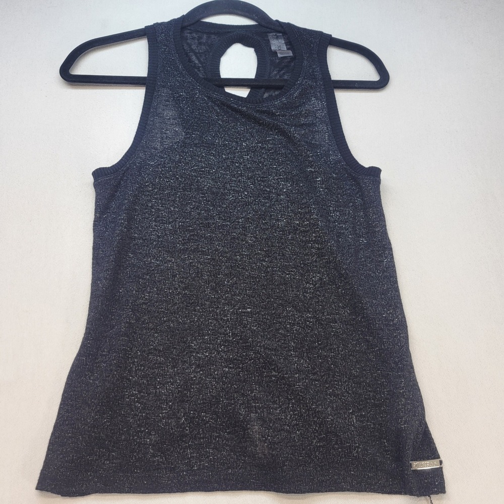 Betsey Johnson Tank Top Womens XS Black Silver Space Dye Open Back Shimmer